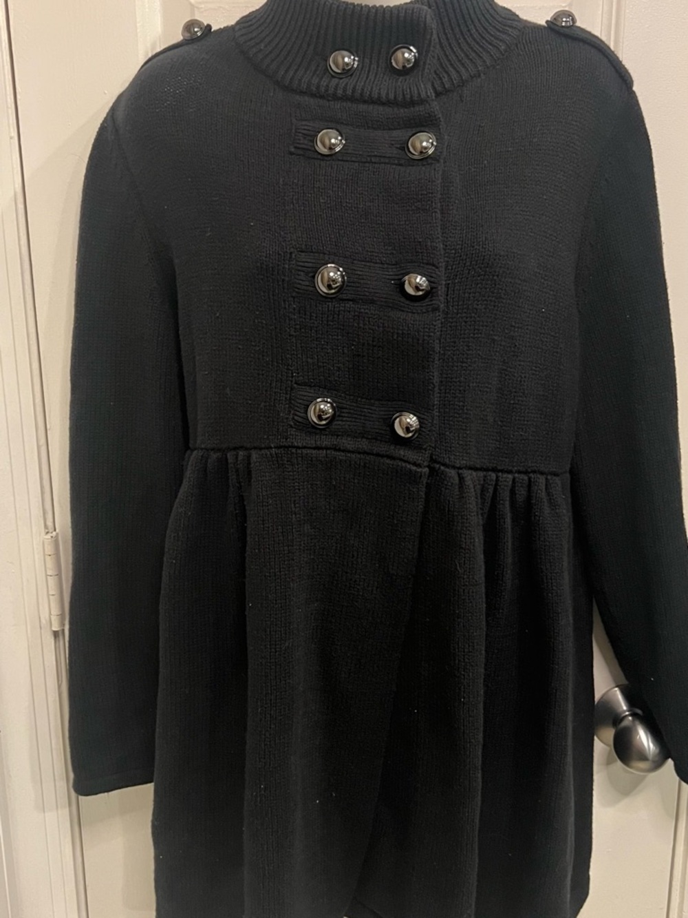 Style & Co. Black Double-Breasted Knit Pea Coat style sweater